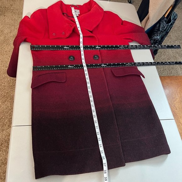 Worthington Dress Coat Womens‎ Large Red Ombre Wool Blend Long Double Breasted - Picture 2 of 15